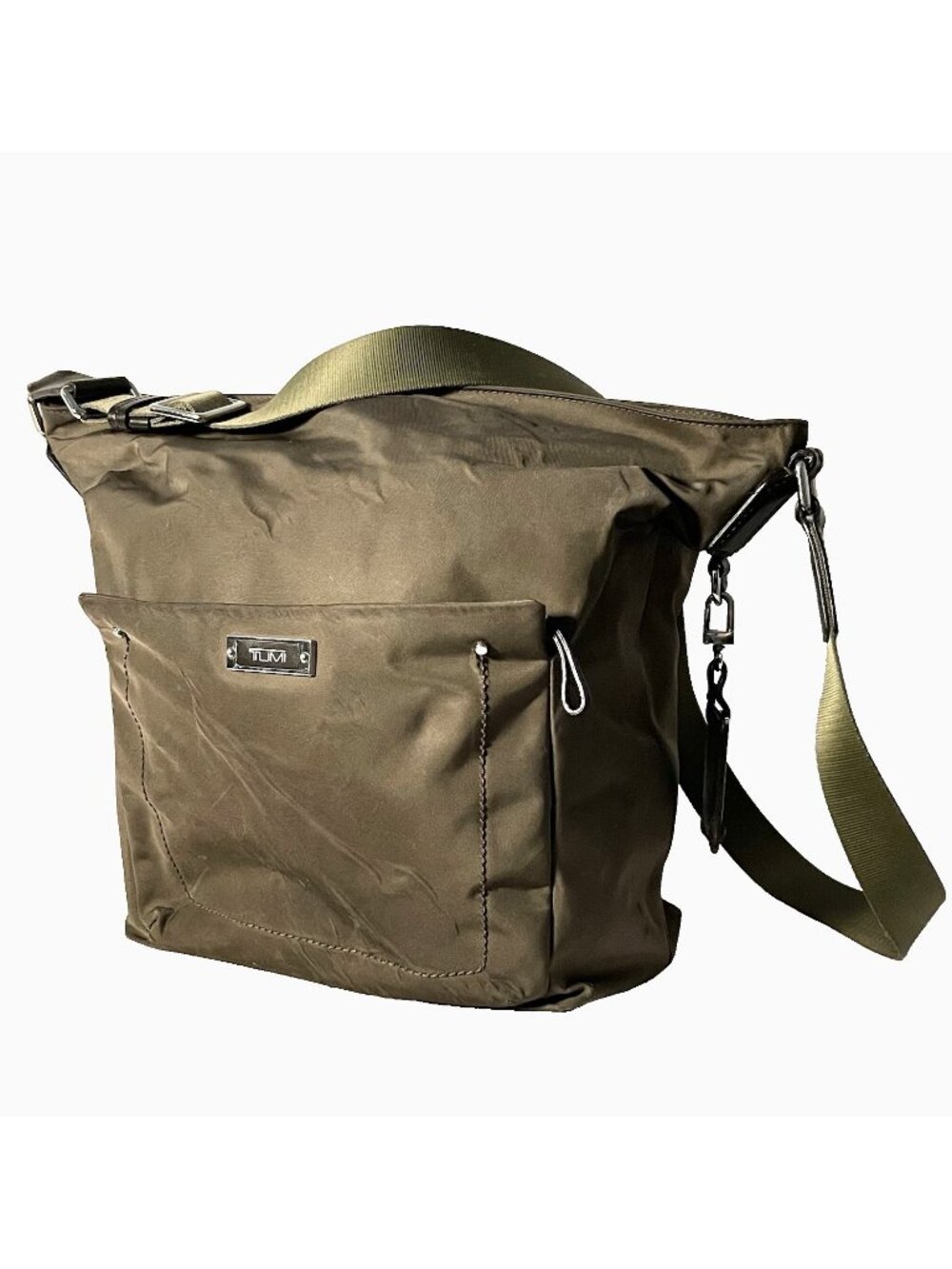 Tumi Voyageur Olive Brown Nylon Crossbody Shoulder Bag Lightweight Travel 12" H